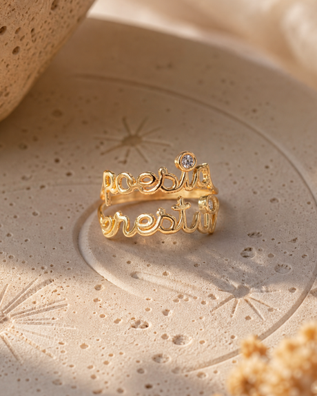 Anillo de plata de ley con baño de oro de 18kt, edición especial aniversario, con grabado inspirado en "Poesía eres tú" de Bécquer.